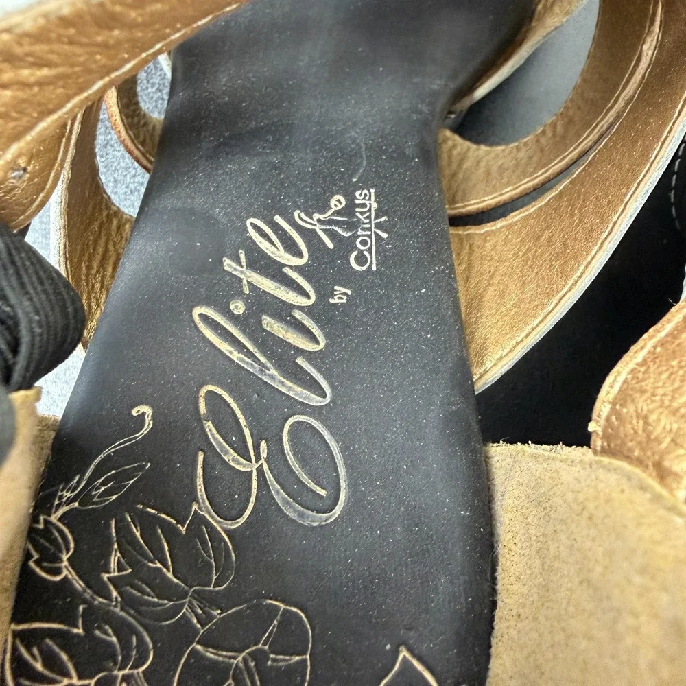 Elite by Corkys Wedge Sandals Women's 10 Black White Tooled Leather Career Dress